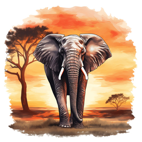 African elephant sunset - african,