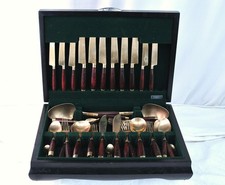 60 Piece Thai Brass Cutlery Set with Hardwood Handles In Wooden Canteen Case