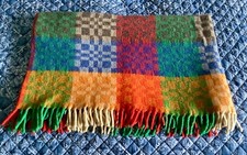 VINTAGE HOLYTEX WELSH WOOL BLANKET BRIGHTLY COLOURED CHECKED MID CENTURY 60x70”