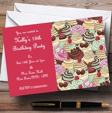 Bright Pink Chocolate Cupcakes Vintage Tea Personalised Party Invitations