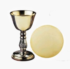 Chapel Size Gold Plated Chalice and Paten Set 5.50"H  5 oz. Silver Stem
