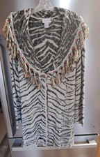 Soft Surroundings Southwestern Cardigan Tassles Biho Animal Print Cozy Med