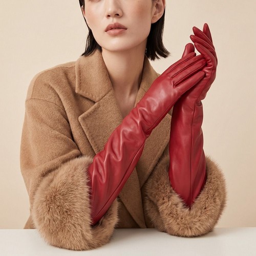 50cm leather long gloves women - leather,