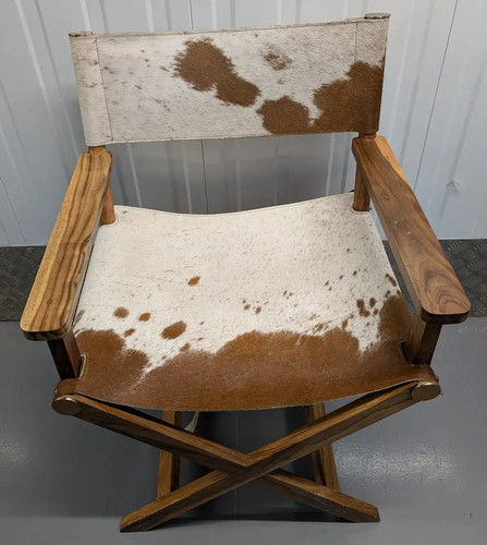 Rustic cowhide director chair - cowhide,