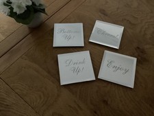 Glass Coasters Set of 4 Square Glass Silver Glittered Drinks Coasters Brand New