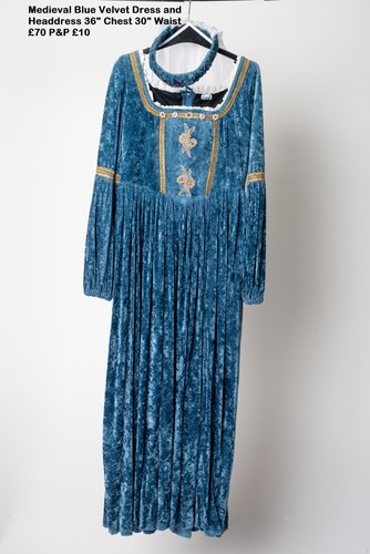 Blue velvet medieval dress - blue,