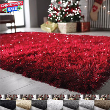 Large Shaggy Rug Fluffy Shimmer Sparkle Carpet Living Room Bedroom Floor Mats