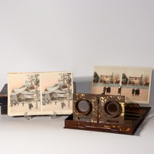 Antique Folding Metal Stereoscope Viewer AUTOSTEREO 43 Japanese Stereograph Card
