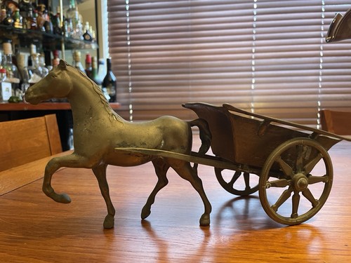 Antique brass horse and cart - brass,