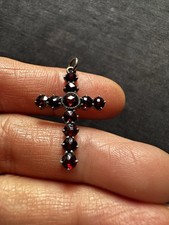 Vintage Rose Cut Garnet Cross Silver Gilt Pendant