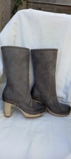 Noa Noa MANAKIN Grey Genuine Leather Pull On Mid-Calf Clog Boots  UK5/EU38 NEW 