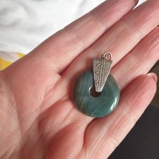 Green Brown Pendant Jade ? Silver Tone Loop