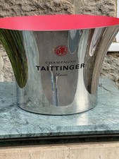Taittinger Champagne Ice Bucket / Cooler - Chrome Silver & Red Modern Design