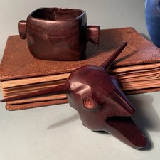 2 Unusual Wood Carvings Treen Ethnographic Skull Handled Bowl Native American?