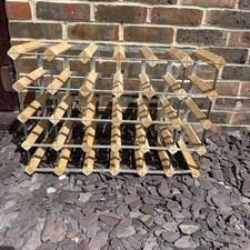 Large Wood And  Metal Stacking 24 Bottle Wine Rack Drink Storage Floor Standing
