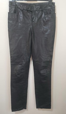 Next Black Genuine Leather Trousers 8 Biker Pants Slim Leg Punk Goth Alt