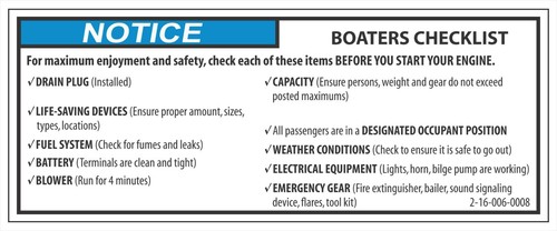 Boaters checklist notice - checklist, decal
