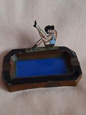 ART DECO 1920,s VERY RARE ENAMEL AND BRASS MINIATURE ASHTRAY IN WELL WORN COND.