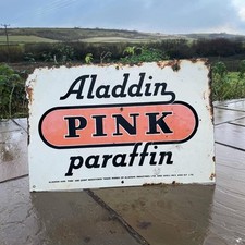 Vintage Original Aladdin Pink Paraffin Enamel Sign