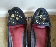 Bertie Women's Feminine Tassel Loafers Flats Black Leather Gold Accents UK 6/7