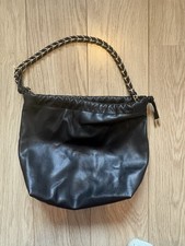 H&M Black Faux Leather Handbag With Chain Strap And Drawstring Never Used