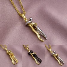 Stainless Steel Gold Chain Lovers Embrace Pendant Necklace Women Jewelry