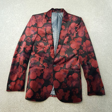 Harry Brown Men Jacket 34R Black Red Floral Velvet Tuxedo Smoking Blazer Dinner