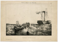 Rare Antique Master Print-CALAIS-CHANNEL-RADAR BOAT-STEAMER-Perrot-ca. 1840