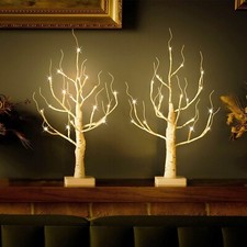  Set of 2 Easter Tree, ZHOUDUIDUI White Lighted Small Birch Tree Lights Battery 