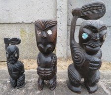 Three Vintage Carved Wood Tiki