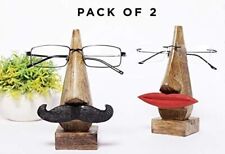 Lip & Moustache Wooden Eyeglass Spectacle Holder Brown Stand for Him & Her -2 Pk