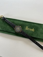 Harrods Vintage 1980’s 18kt Gold Black Leather Strap Watch