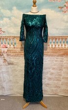 Quiz Maxi Evening Dress 6 Green Sequin NEW Bodycon Bardot Deco Long Sleeves Prom