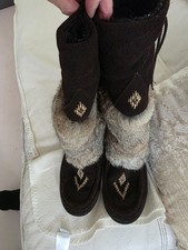 Muks Mukluks Snow Boots, Brown Suede, Rabbit Fur Warm Winter Boots 6 UK, 38 EU