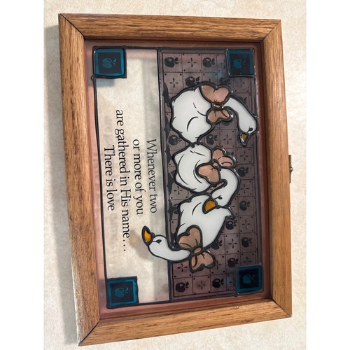 Vintage stained glass - glass, framed