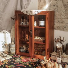 Wall Mounted Wooden Storage Cabinet Retro Brown Display Shelf Desktop Organiser