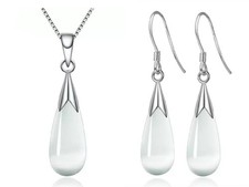 Moonstone Dangle Earrings Necklace 925 Sterling Silver Women Girls Jewellery Set