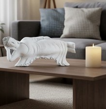 36.5cm White Resin Buddha Statue – Meditating Figurine Home Garden Zen Décor