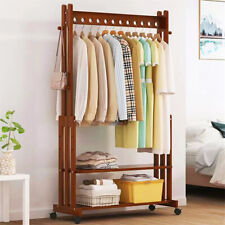 Retro Wooden Clothes Rail Rack Garment Shoe Stand Open Wardrobe Removable Shelf