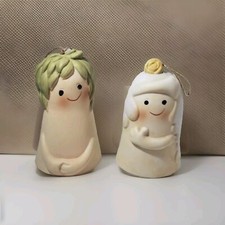 Vintage Adam & Eve Ceramic Bells Feet Clackers Set Of 2 PRE-OWNED