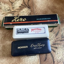 3x Harmonica,Hero , Hohner cross Harp And Hohner Marine Band.