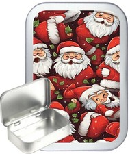Santa Joy 50ml Silver Hinged Tin, Pill Box, Gift Tin, Tobacco Tin, Storage Tin