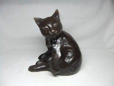 Studio Pottery Seated Cat Figure Statue Sculpture Stoneware Brown Ceramic