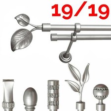 Metal Double Curtain Pole Rod Rail Set 19/19 mm Inox (Stainless steel) Classic