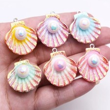 Oyster Pearl Resin Charms Flatback Shiny Shell Pendants DIY Jewellery Making