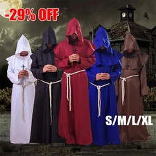 Adult Halloween Mens Monk Cosplay Robe Cloak Capes Friar Medieval Priest Costume