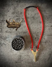 Mini Brass Slingshot/ Catapult, With Red Tubes Bands And A Tin Of 175 x 6mm Ammo