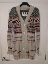 Ribbon Women's Knitted Long Patterned Chunky Button Cardigan - Size 10