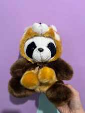 Vintage Panda in Red Raccoon Costume Soft Toy Plush