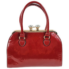 Vintage Patent Red Large Hinged Satchel Handbag